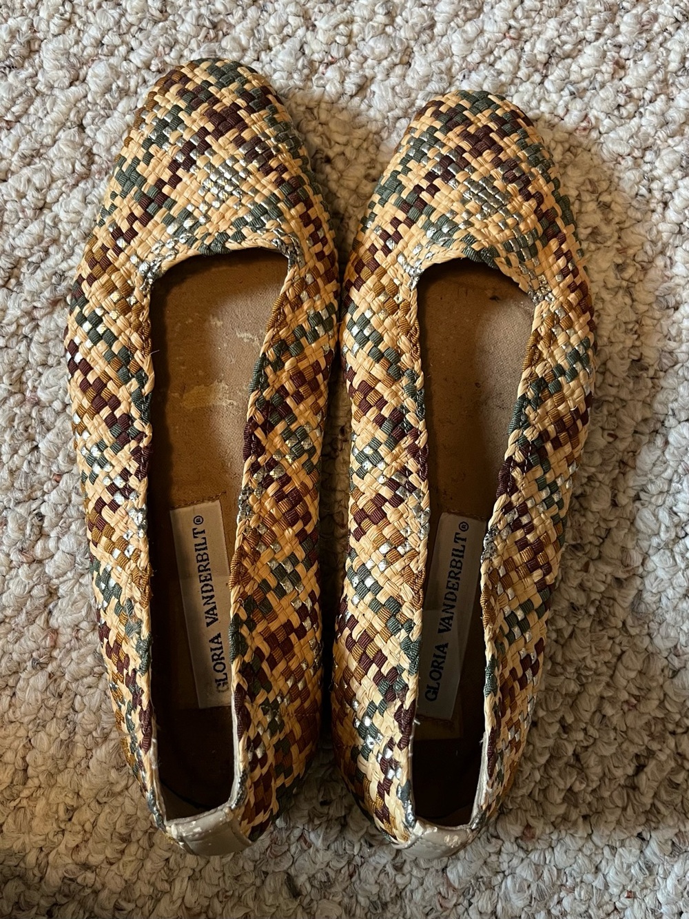 VINTAGE Gloria Vanderbilt Woven Multi-Color Ballet Flats - Tan & Green